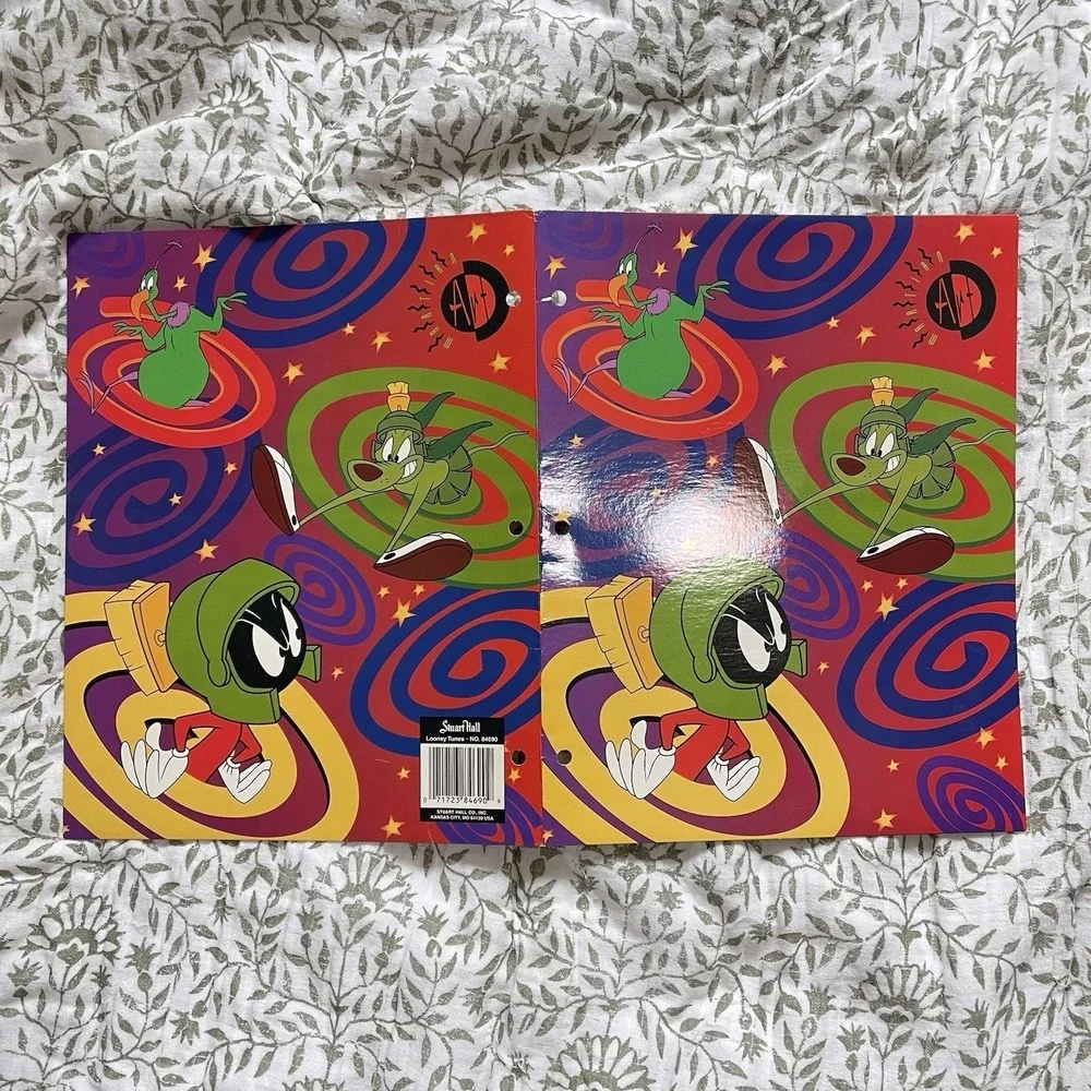 VTG 90's Looney Tunes‎ Space School Binder Folder Lot Stuart Hall Martian Alien